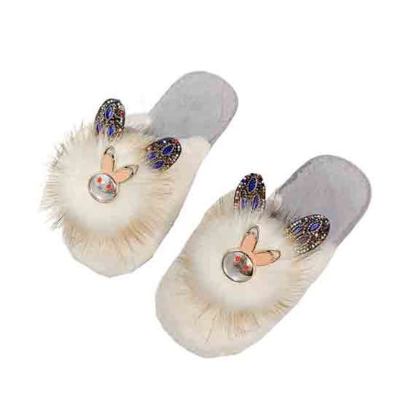 VerPetridure House Slippers for Women Fuzzy Slippers Cute Slippers Women And Winter Fashion Rhinestone Rabbit Ears Baotou Half Slippers Women