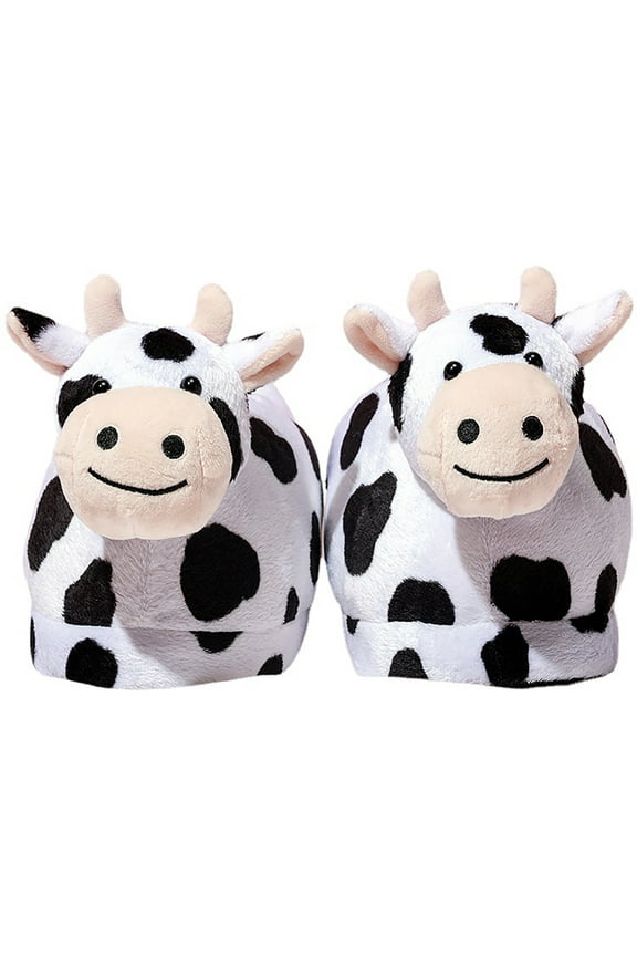 House Slippers for Women Men Fuzzy Slippers Cute Plush Cow Warm And Thick Slippers, Non-slip Comfortable Household Cotton Shoes