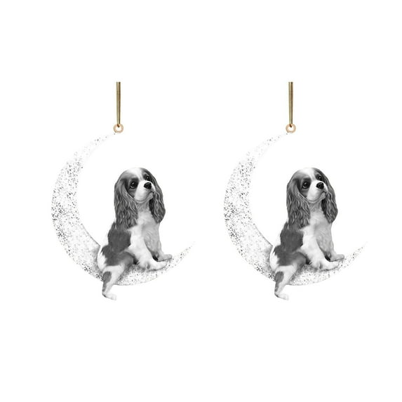 VerPetridure Iron Art Sit On The Moon Lovely Dog Moon Ornament For Dog Lovers Christmas Tree Pendent 2PC
