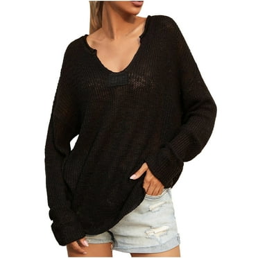 VerPetridure Knit Sweaters for Women Clearance Deep V Neck Long Sleeve Pullover Sweaters Casual Loose Solid Pullover Outwear Tops