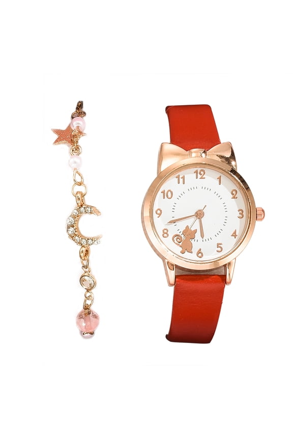 Korean Style Casual Cat Ladies Bracelet Quartz Watch Set Korean Style Fashion Casual Cat Ladies Bracelet Quartz Watch Set