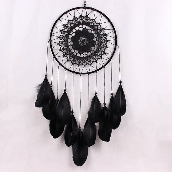 VerPetridure Lace Dream Catcher Black Handmade Lace Dream Catcher Feather Bead Hanging Decoration Ornament Gift Black