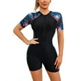 thumbnail image 1 of Utoimkio Ladies Fashion Flower Print Zipper Short Sleeve Sun Protection Surfwear Boxer Sports One-piece Swimsuit, 1 of 6