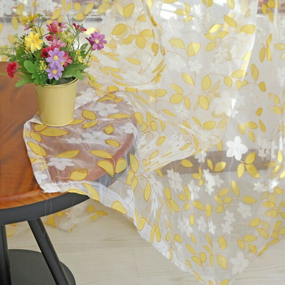 VerPetridure Leaf Window Screen 100 X 200Cm Yellow Leaf Sheer Curtain Tulle Window Treatment Voile Drape Valance 1 Panel Fabric