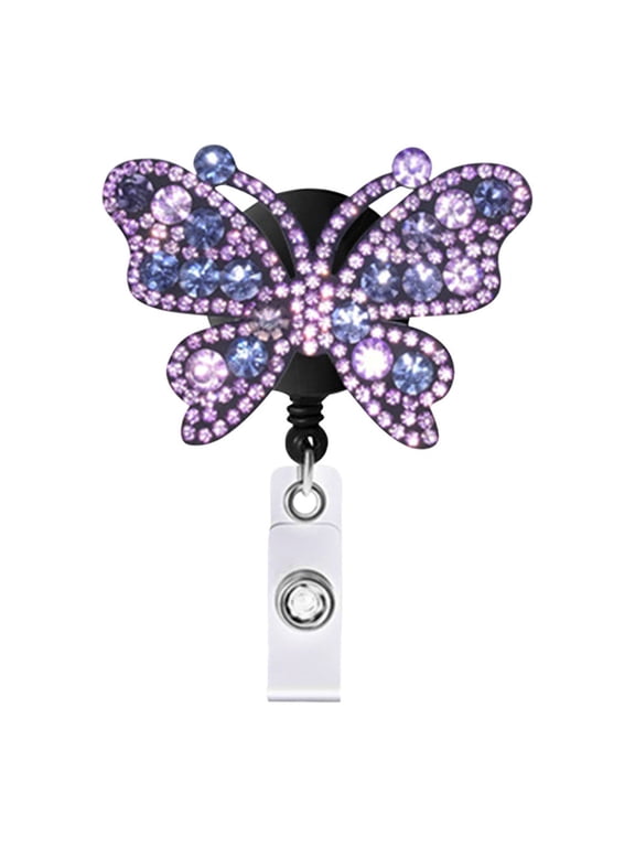 Leather Hot Drill Butterfly Retractable Easy-to-pull Buckle Rhinestone Color Butterfly Easy-to-pull Keychain Document Buckle