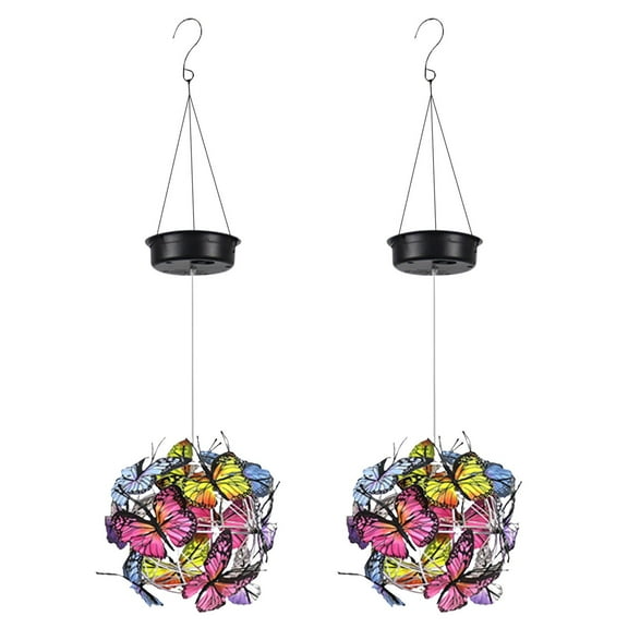 VerPetridure Led Solar Butterfly Ball Pendant Light Spring Garden Decorative Light Outdoor Garden Waterproof Lawn Light Single Ball Wind Chime Light (2 Pieces!!)