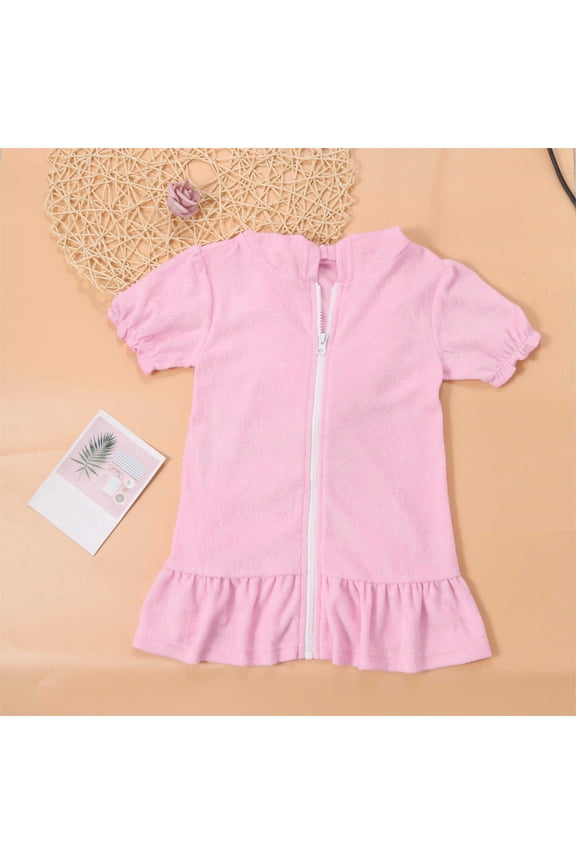 Little Girls Swim Cover Up Towel Terry Swimsuit Coverup Zip Up Beach Bathing Suit Robe Outdoor Pool Swimsuit Wraps for Girls 2-11 Years