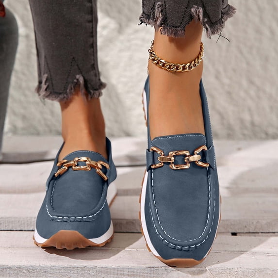 VerPetridure Loafers for Women Fashion Slip On Business Casual Shoes Breathable Fabric Comfortable Lightweight Penny Loafers Round Toe Work Flats Dressy Walking Shoes, Blue Size 9.5