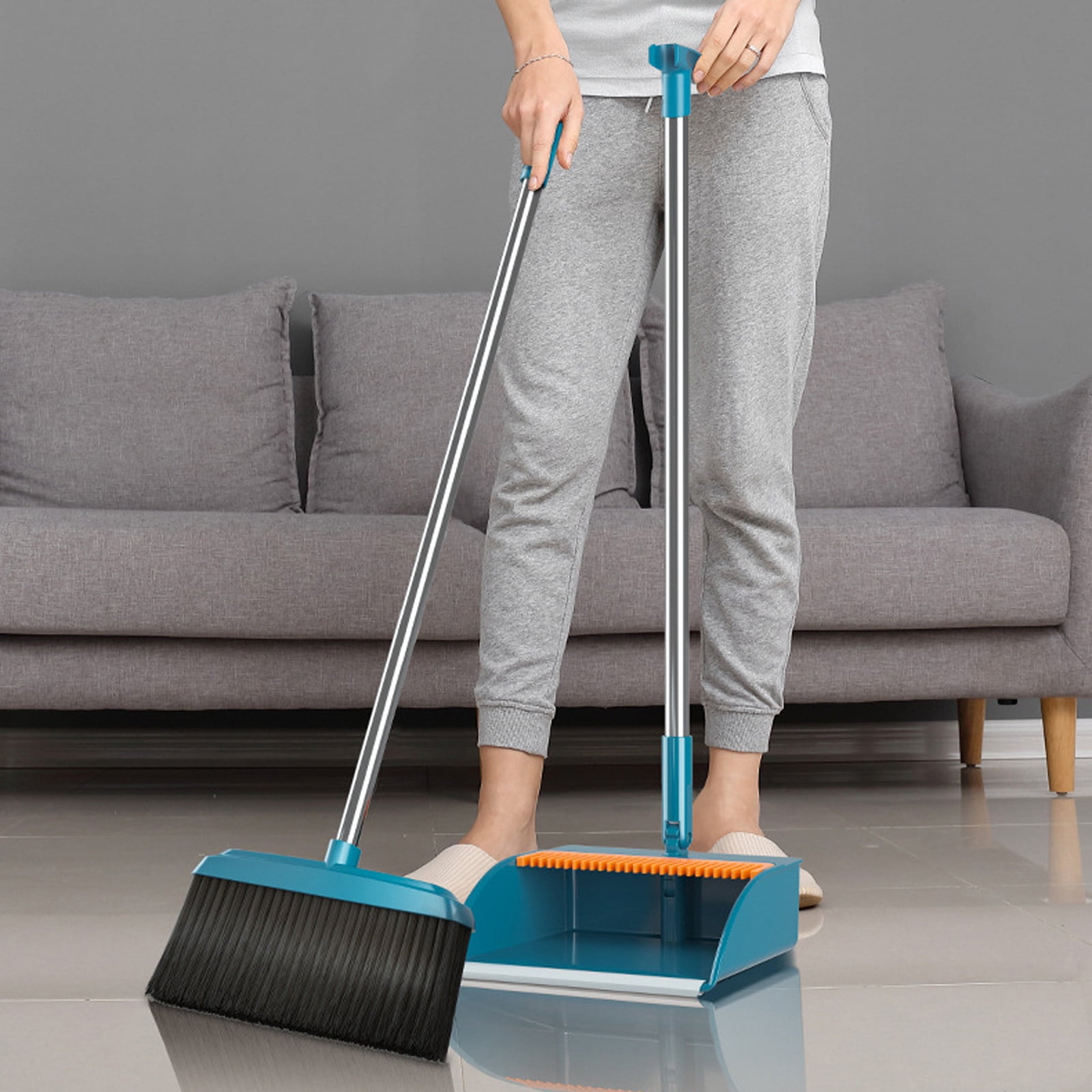 Broom and Dustpan Set for Home, Long Handle Upright Standing
