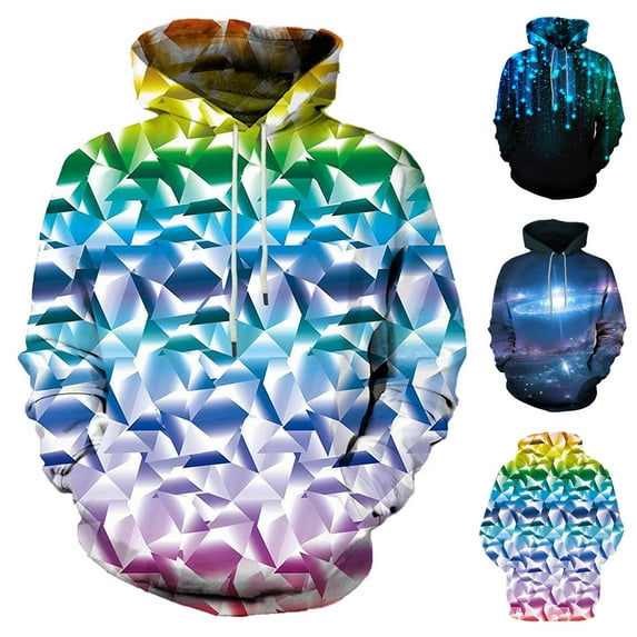 VerPetridure Men's 3D Digital Print Hoodies Pullover Sweatshirts for Men Long Sleeve Crewneck Sweatshirts Casual Loose Pullover Blouse Tops for Men with Pockets