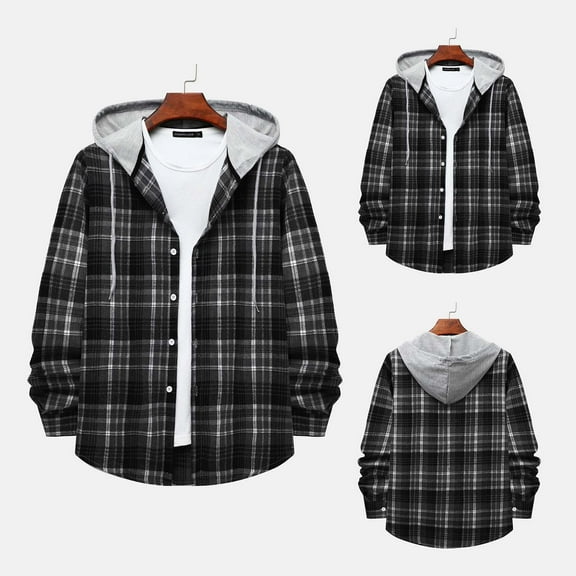 VerPetridure Men's Hooded Shirt Jacket Flannel Shirts Quilted Lined Long Sleeve Casual Buffalo Plaid Button Down Shirt Winter Warm Coat
