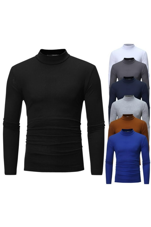 Men's Mock Turtleneck T-Shirts Long Sleeve Crewneck Pullover Sweater Basic Designed Elastic Undershirt Slim Fit Solid Warm Pullover Tops