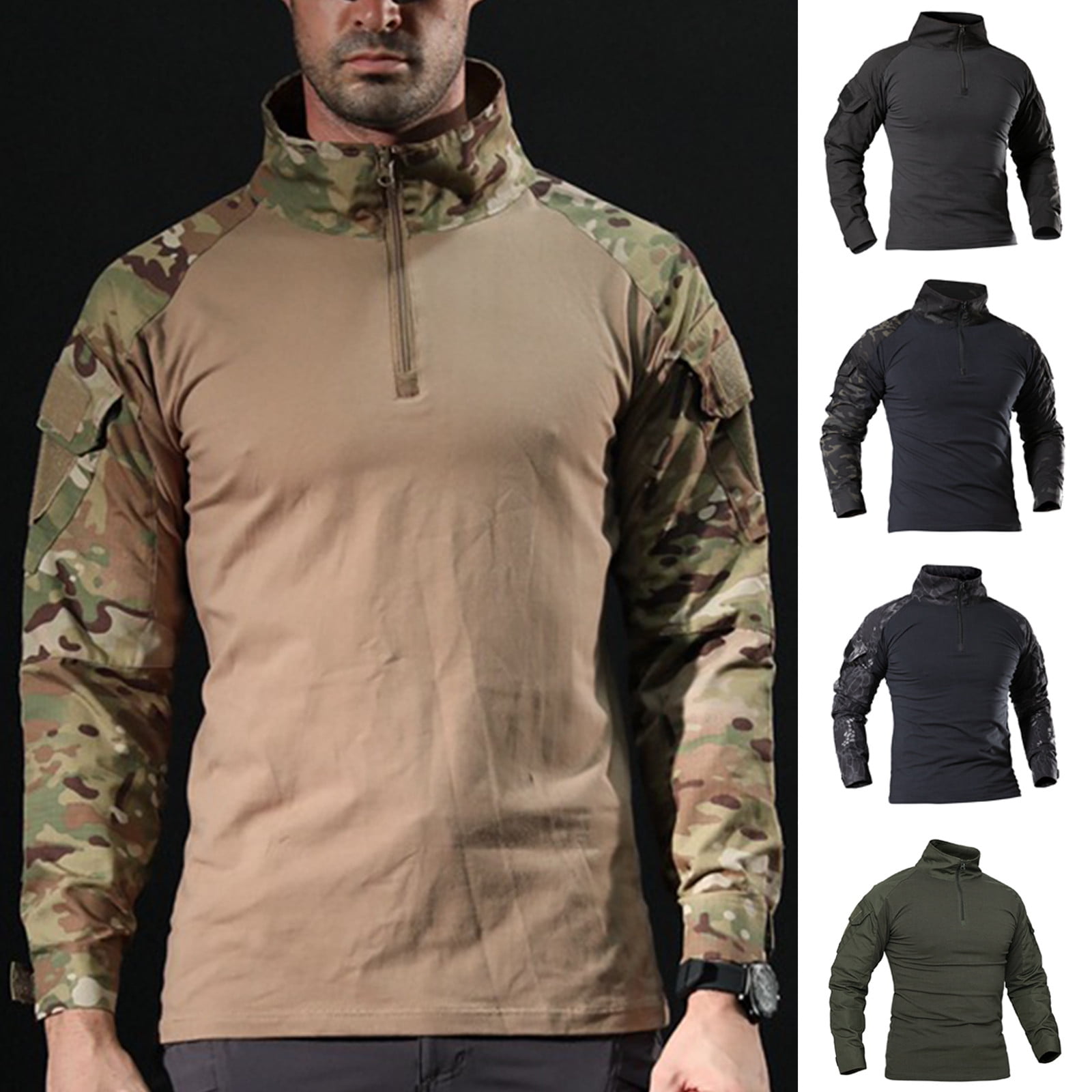 VerPetridure Men's Quarter Zip Camouflage Pullover Shirts Long Sleeve