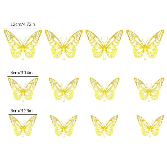 VerPetridure Metal Texture 3D Hollow Simulation Butterfly Hb017 Gold Gold Gold 3D Flying Hollow Butterfly Home Decoration Festive Party Layout Cardboard Butterfly Wall Sticker
