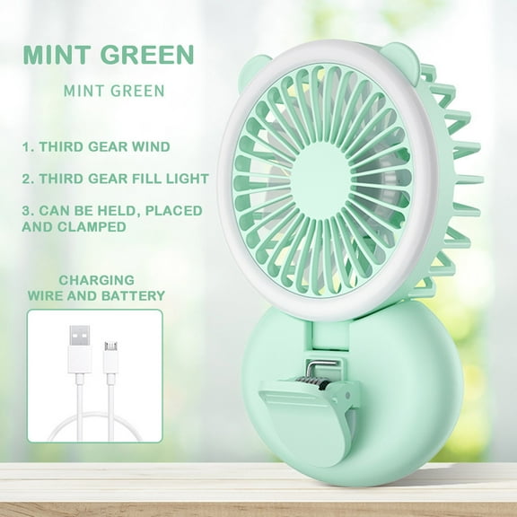 VerPetridure New Mini Clip Fill Light Small Fan Portable Handheld Folding Hanging Neck Student Dormitory Desktop Usb Charging Mint Green New Mini Clip Light Small Fan Portable Handheld Folding Neck S
