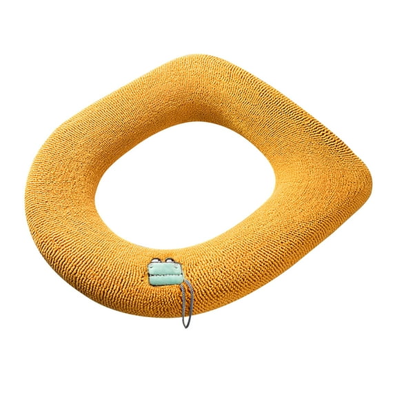 VerPetridure O-Type Handle Toilet Pad Knitted Washable Toilet Seat Household Toilet Cover Thickened Warm Toilet Seat Cushion Yellow O-Shaped Handle Toilet Pad Knitted Washable Toilet Seat Household T