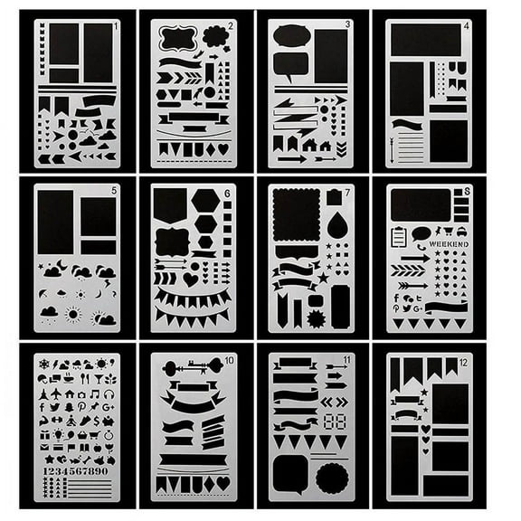 VerPetridure Painting Mold Hand Account Diy Album Lace Ruler 1-12 Painting Mold Hand Account Diy Album Lace Ruler 1-12Plastic Planner Stencils Journal Notebook Diary Scrapbook Diy Drawing Template