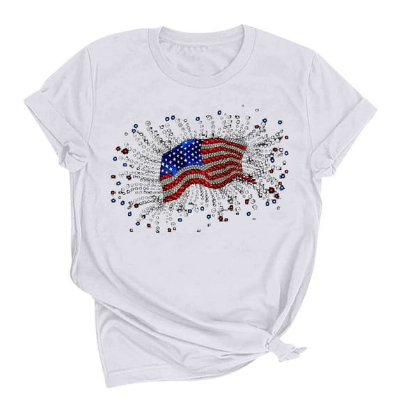 VerPetridure Patriotic Shirts for Women American Flag Shirt 4th of July Short Sleeve Crew Neck Graphic Tee USA Star Stripes Tops