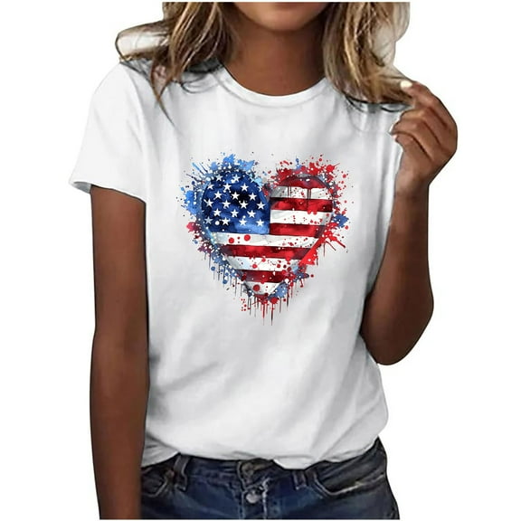 VerPetridure Patriotic Shirts for Women American Flag Shirt 4th of July Short Sleeve Crew Neck Graphic Tee USA Star Stripes Tops