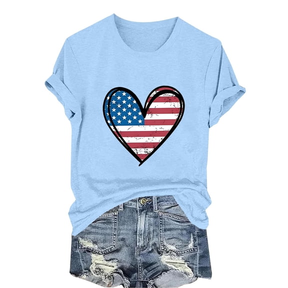 VerPetridure Patriotic Shirts for Women American Flag Shirt 4th of July Short Sleeve Crew Neck Graphic Tee USA Star Stripes Tops