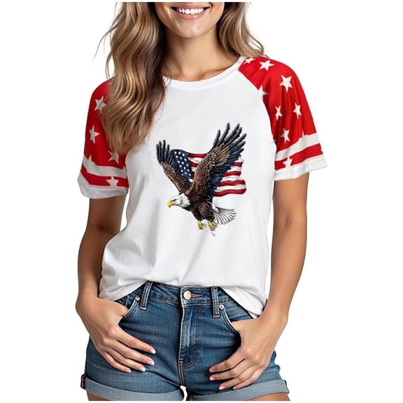 VerPetridure Patriotic Shirts for Women American Flag Shirt 4th of July Short Sleeve Crew Neck Graphic Tee USA Star Stripes Tops
