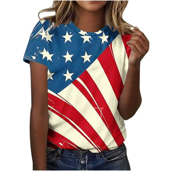 VerPetridure Patriotic Shirts for Women American Flag Shirt 4th of July Short Sleeve Crew Neck Graphic Tee USA Star Stripes Tops