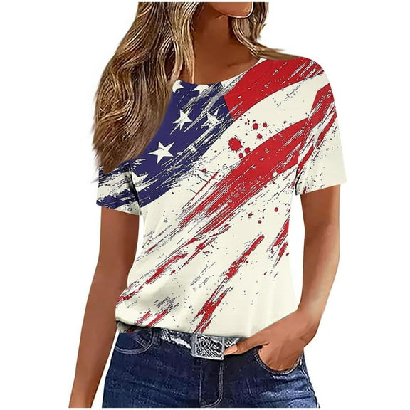 VerPetridure Patriotic Shirts for Women American Flag Shirt 4th of July Short Sleeve Crew Neck Graphic Tee USA Star Stripes Tops