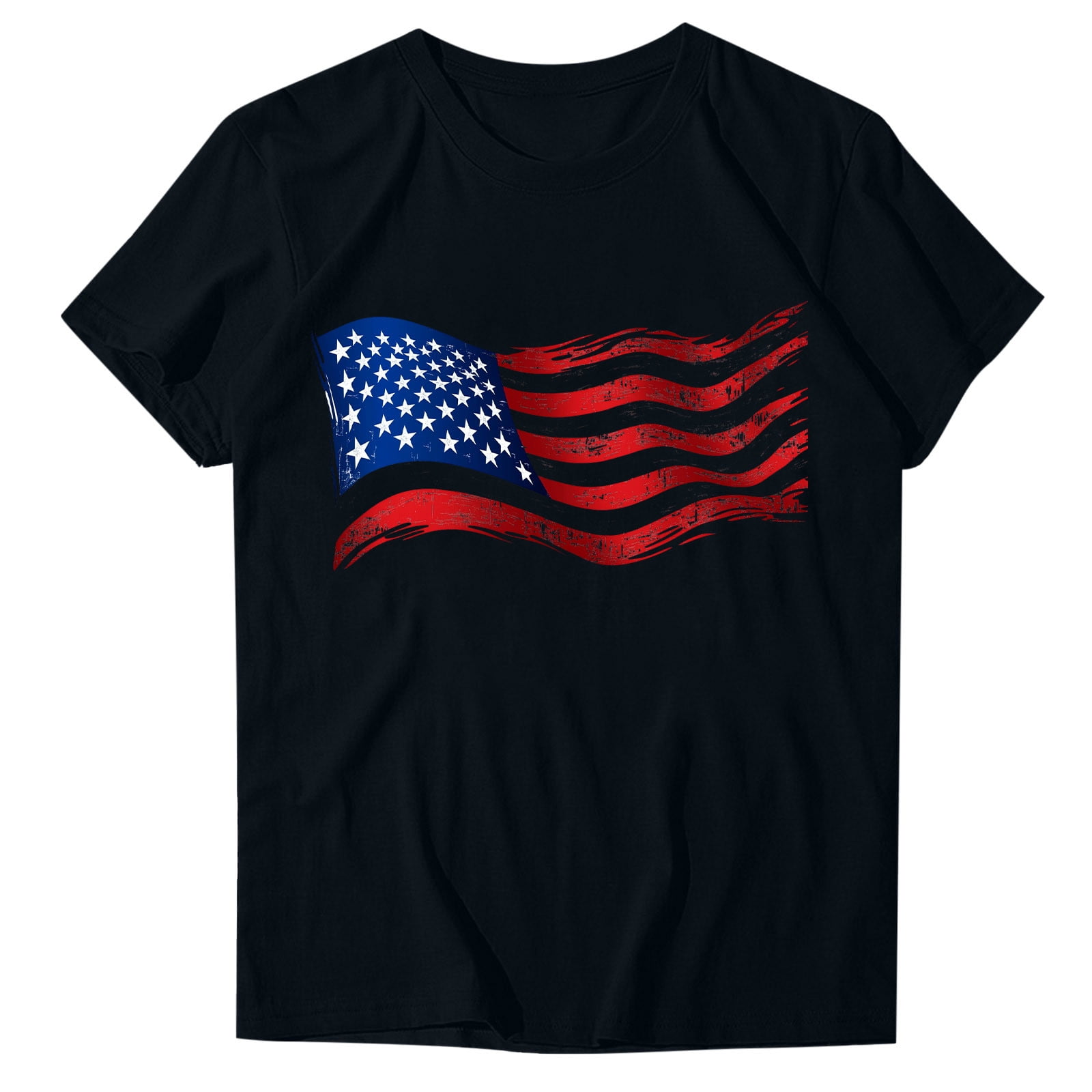 Women's American Flag Heart T-Shirt - 4th Of July Patriotic Graphic Tee, Black, Small
