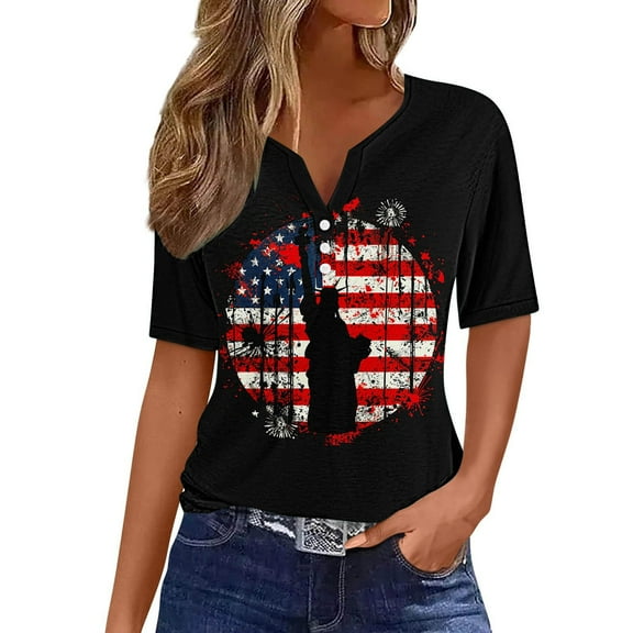 VerPetridure Patriotic Shirts for Women American Flag Shirt 4th of July Short Sleeve V-Neck Graphic Tee USA Star Stripes Tops
