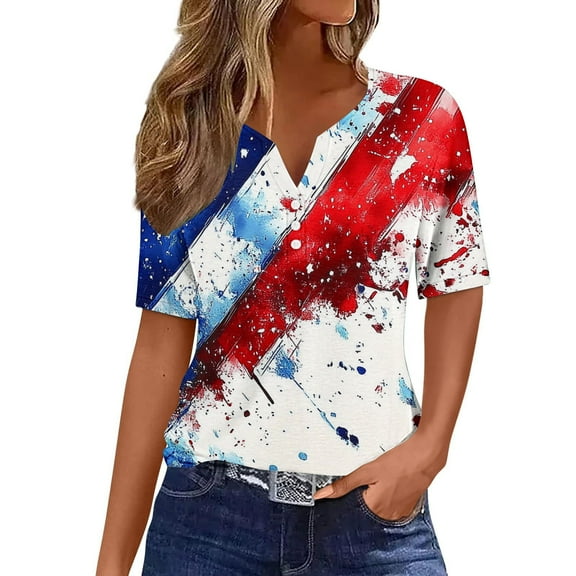 VerPetridure Patriotic Shirts for Women American Flag Shirt 4th of July Short Sleeve V-Neck Graphic Tee USA Star Stripes Tops