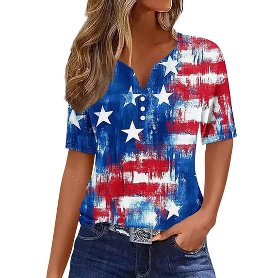 VerPetridure Patriotic Shirts for Women American Flag Shirt 4th of July Short Sleeve V-Neck Graphic Tee USA Star Stripes Tops