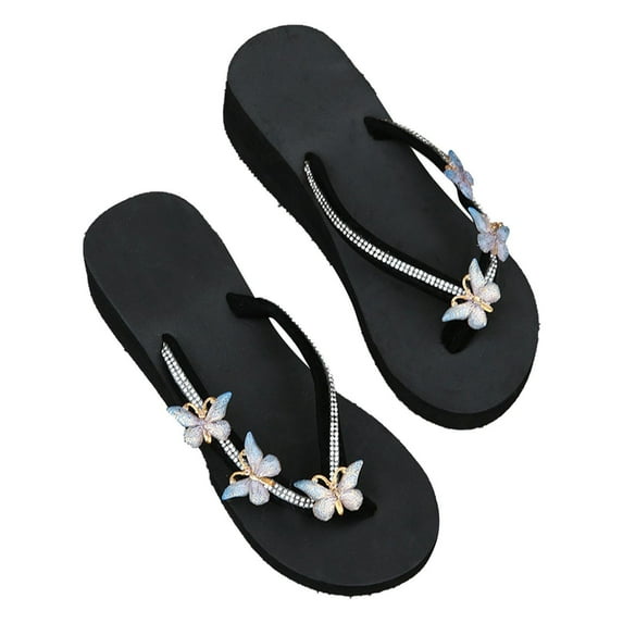 VerPetridure Platform Sandals for Women Women Rhinestone Slope Heel Open Toe Bow-Knot Slippers Clip-Toe Shoes Comfy Sandals Casual Comfortable Beach Sandals Flip Flop Shoes
