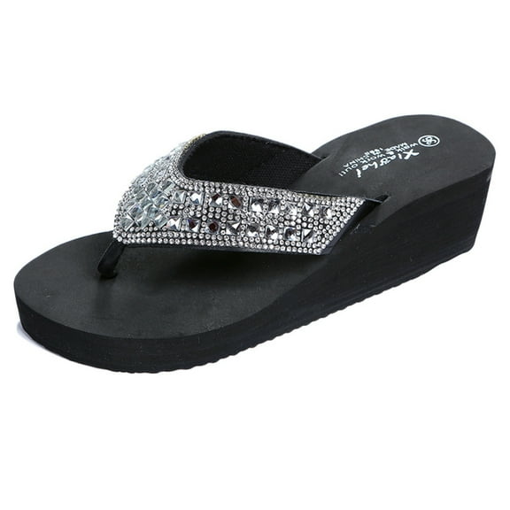 VerPetridure Platform Sandals for Women Summer Slippers Fashion Rhinestones Wedges Flip Flops Women's Casual Beach Shoes