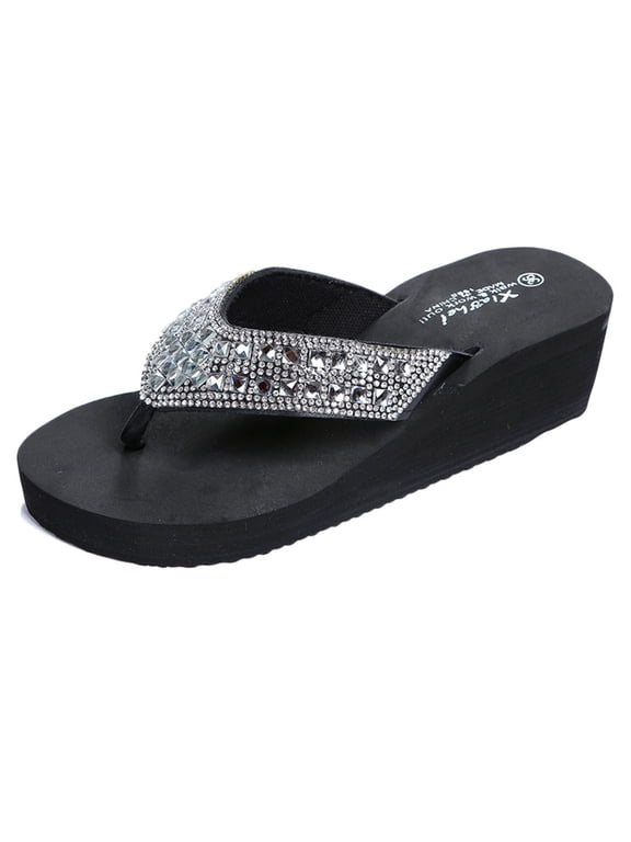 Platform Sandals for Women Summer Slippers Fashion Rhinestones Wedges Flip Flops Women's Casual Beach Shoes