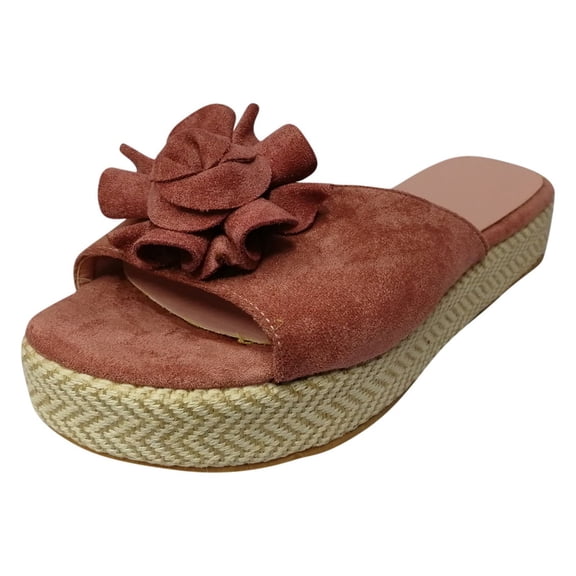 VerPetridure Platform Sandals for Women Women's Leisure Vacation Velvet Flower Grass Thick Flat With Cool Slippers