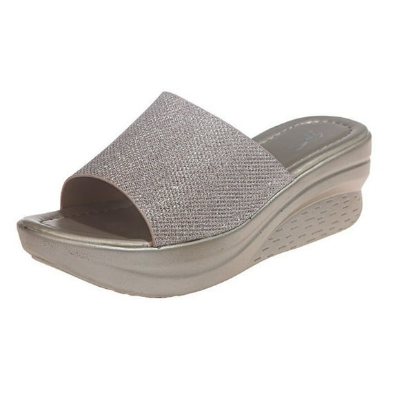 VerPetridure Platform Sandals for Women Womens Ladies Fashion Round Toe Crystal Wedge Slip On Beach Slippers Shoes