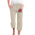 thumbnail image 1 of VerPetridure Plus Size Capri Leggings for Women Clearance Fashion Womens Casual Floral Printing Elastic Loose Pants Straight Wide Leg Trousers With Pocket, 1 of 3