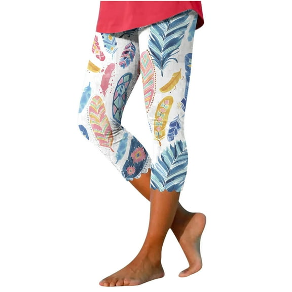 VerPetridure Plus Size Capri Leggings for Women Clearance Women's Summer Casual Elastic Waist Printed Cropped Beach Pants