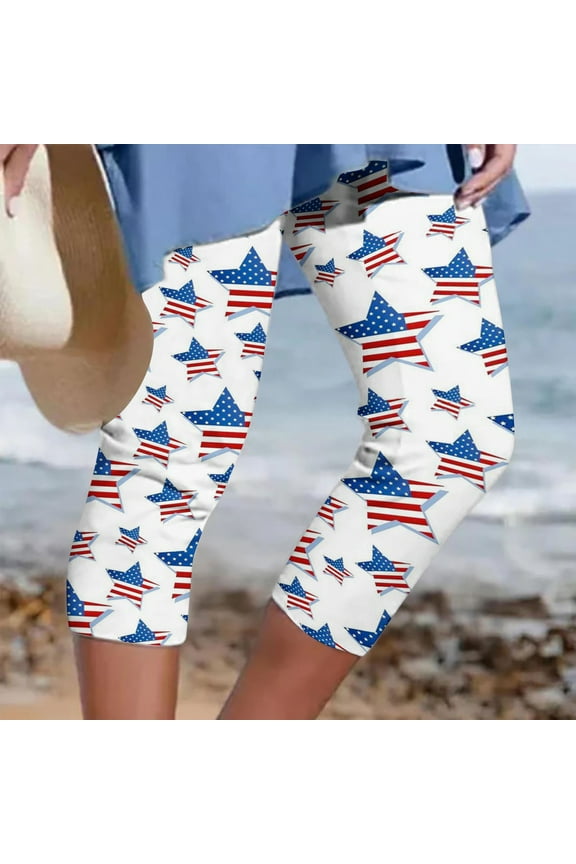 Plus Size Capri Leggings for Women Womens Athletic Cropped Pants Floral Printing Casual Elastic Waist Beach Pants