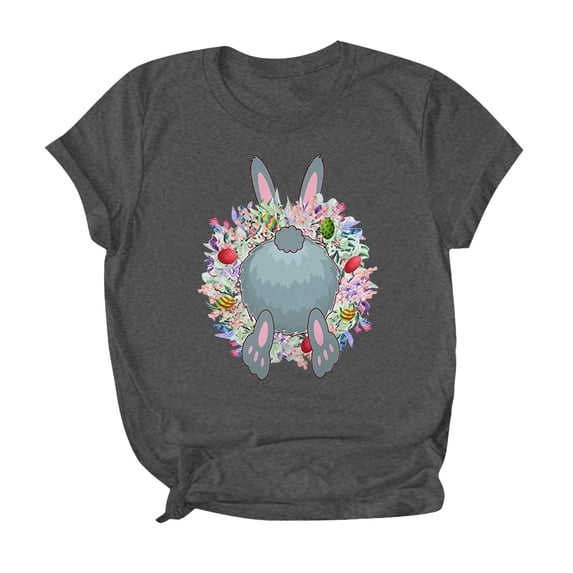 VerPetridure Plus Size Happy Easter Shirts for Women Rabbit Graphic T-Shirt Short Sleeve Tee Tops Classic-Fit Women's Fashion Easter Rabbit Wreath Print Crew Neck Loose Short Sleeve Blouse Top