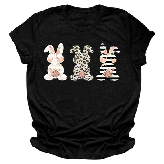 VerPetridure Plus Size Happy Easter Short Sleeve Tshirts Bunny Graphic T-Shirt Womens Summer Tee Tops Classic-Fit Women Fashion Summer Sexy Regular Women Short Sleeve Crew Neck Button Top