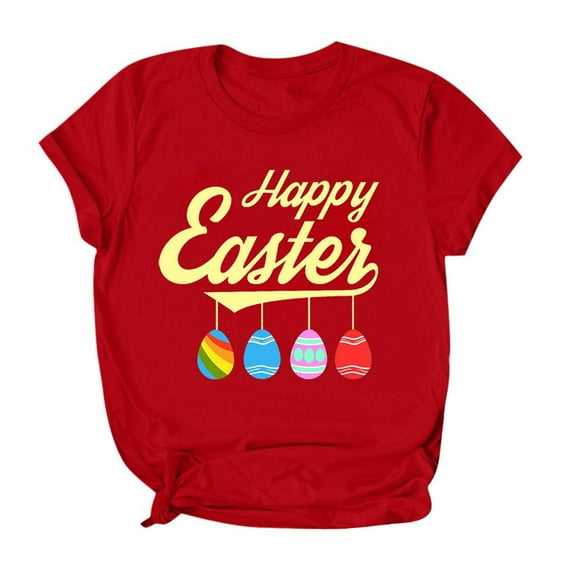Utoimkio Plus Size Happy Easter Short Sleeve Tshirts Bunny Graphic T-Shirt Womens Summer Tee Tops Tech Stretch Womens Happy Easter Print Short Sleeve Tops Blouse T-Shirt