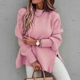thumbnail image 1 of VerPetridure Pullover Sweaters for Women Clearance Long Sleeve Crewneck Loose Split Sweaters Solid Knitted Outwear Jumper Tops, 1 of 5