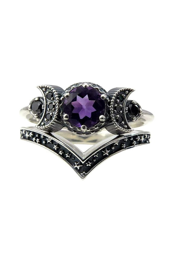 Red Amethyst Ring Moon Jewellery Gifts Engagement Wedding Band Ring Gift For Women Girls Stone Amethyst Moon Goddess Ring