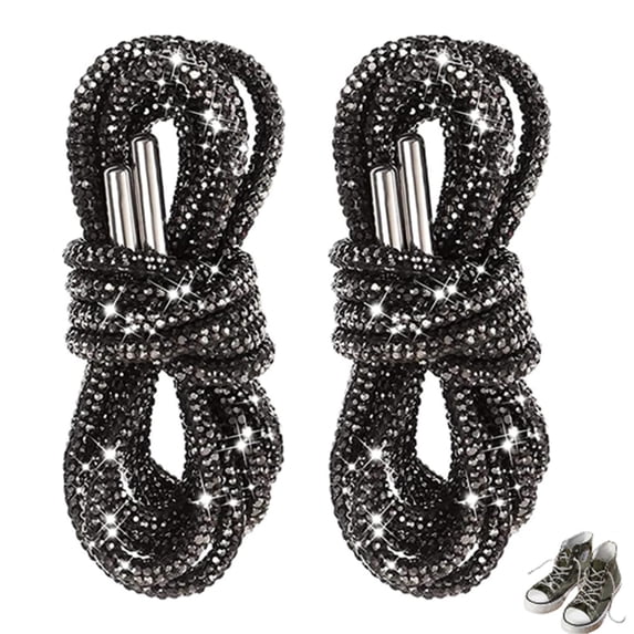 VerPetridure Rhinestone Shoe Laces, Round Glitter ShoeLaces for Sneakers, Crystal Bling Diamond Rope Shoe Strings, Black Size 100