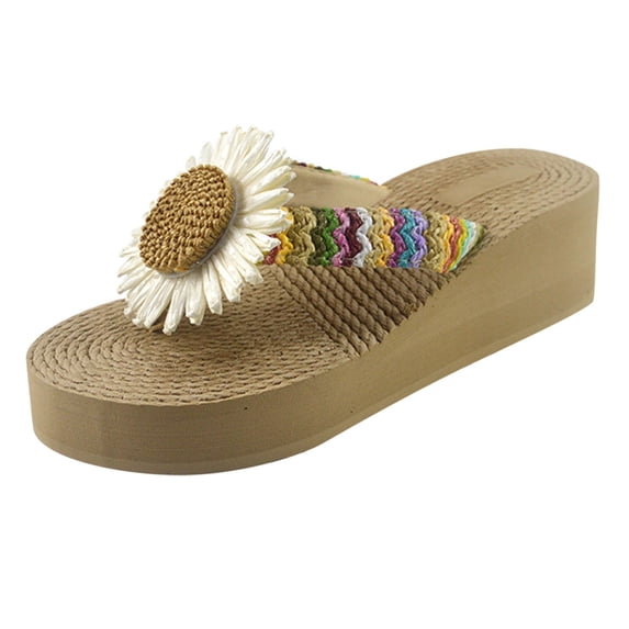 VerPetridure Sandals for Women Casual Summer Women Weave Beach Breathable Sandals Home Slipper Flower Flip-Flops Wedges Shoes
