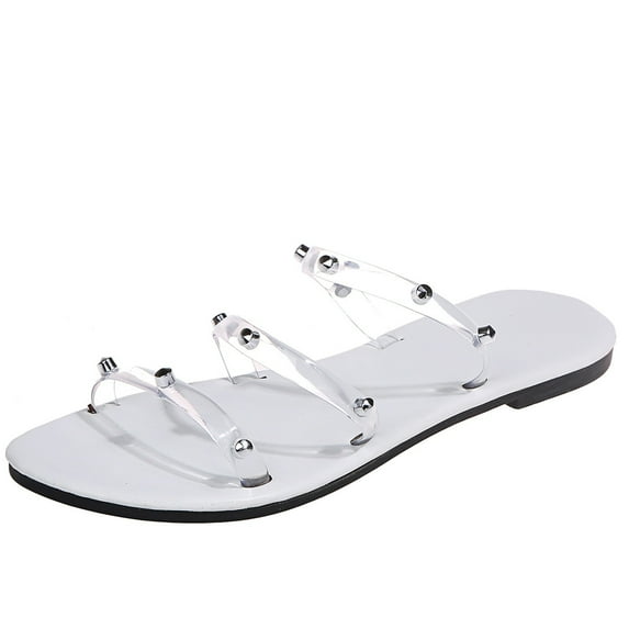 VerPetridure Sandals for Women Casual Summer Women's Fashion Metallic Decorated Candy Color Slippers With Flat Heels