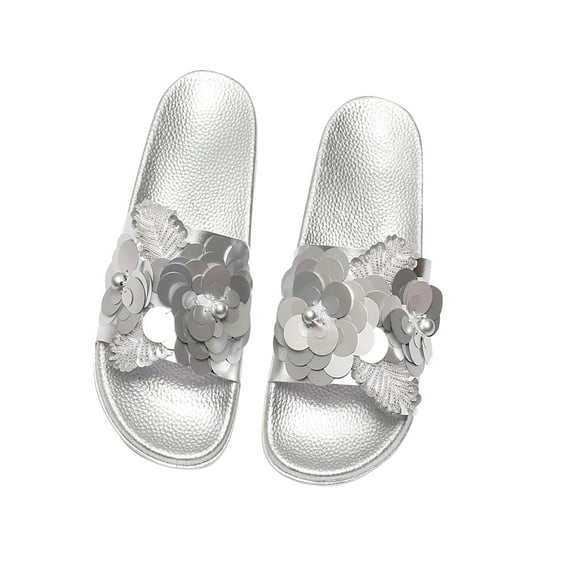 VerPetridure Sandals for Women Casual Summer Women's Summer Fashion Sequined Big Flower Slipper Solid Color Flat Shoes