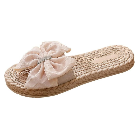 VerPetridure Sandals for Women Dressy Summer Imitation Straw Espadrille Women's Sandals Floral Flat Beach Flat-heel Clip-on Women's Slippers