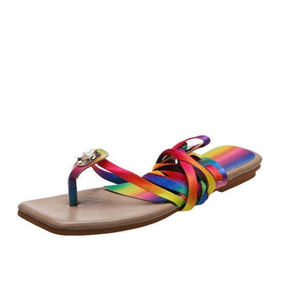 VerPetridure Sandals for Women Dressy Summer Summer Ladies Flip Flops Color Bandage Sandals Casual Flat Women's Beach Shoes